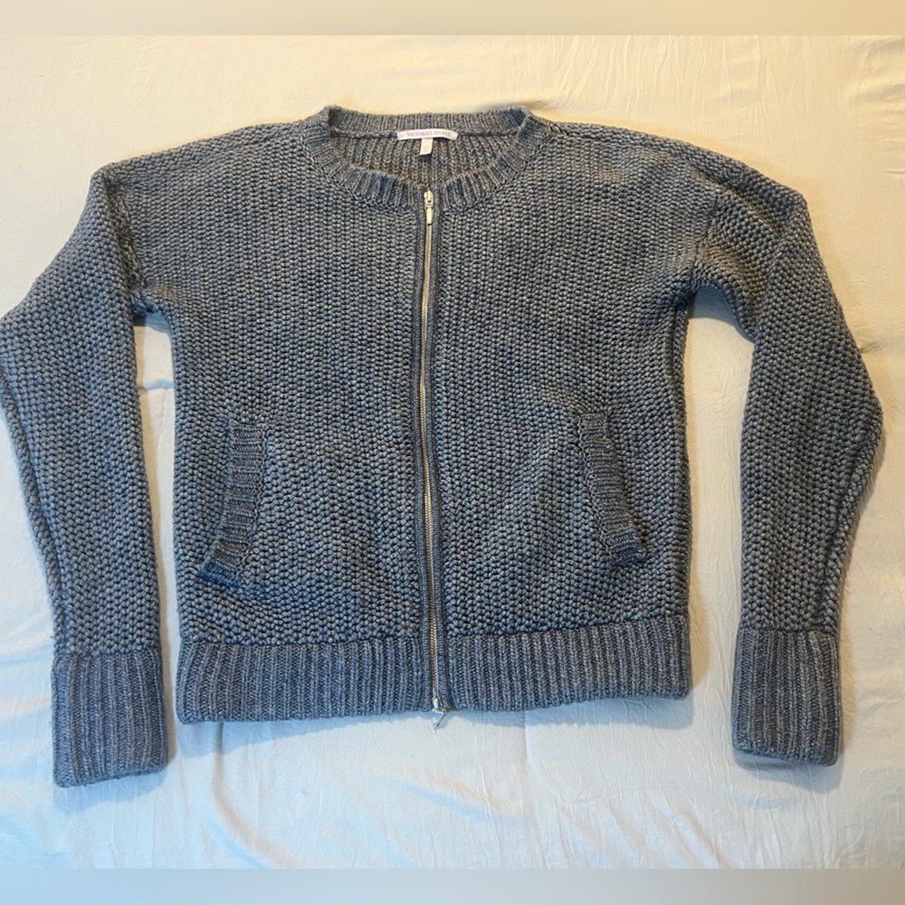 Victoria's Secret Gray Zip-Front Knit Sweater small